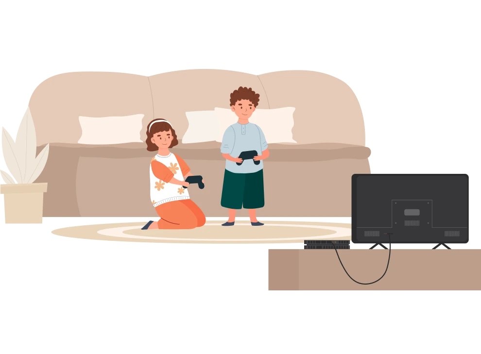 children playing video games in the living room