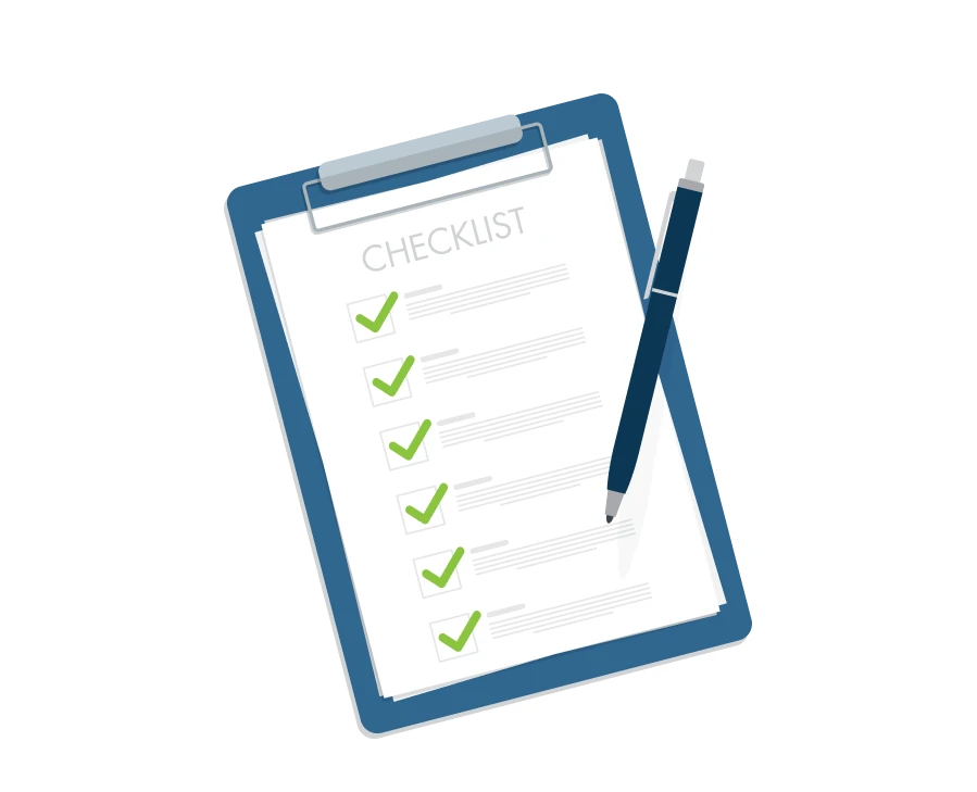 checklist on the clipboard with a pen
