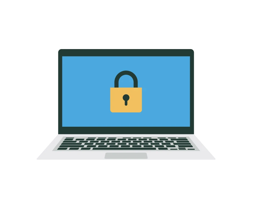 cartoon laptop with lock symbol on the screen
